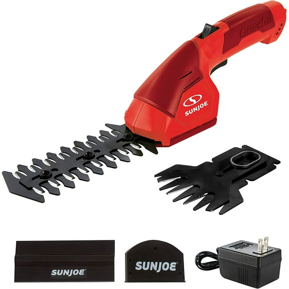Restored Premium Sun Joe HJ604C 7.2-Volt 2-in-1 1250-RPM Cordless Grass Shear / Shrubber Handheld Trimmer, Rechargeable On-board Lithium-Ion Battery and Charger Included (Red) (Refurbished)