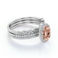 thumbnail image 4 of JeenMata Pave Set - 2 Carat Oval Cut Lab created morganite and Moissanite - Halo - Filigree Milgrain Trio Bridal Set - White Gold Plating over Silver, 4 of 6