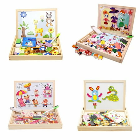 Magnetic Animal Puzzle - 100Pcs Animals Wooden Jigsaw Puzzle Sets, double-sided magnetic drawing board children's puzzle animal jigsaw