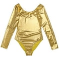 thumbnail image 7 of Kaerm Women's Shiny Metallic U Neck Long Sleeves Gymnastics Leotard Dancewear Clubwear Gold XL, 7 of 7