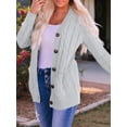 thumbnail image 3 of Women'S 2025 Fall Long Sleeve Cable Knit Sweater Open Front Cardigan Button Loose Outerwear Grey L, 3 of 6