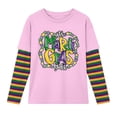 thumbnail image 4 of Unisex Kids Mardi Gras Shirts Boys Girls Striped Long Sleeve Shirt Funny Graphic Tee Tops Spring Summer Fashion Clothes Pink 11-12 Years, 4 of 5