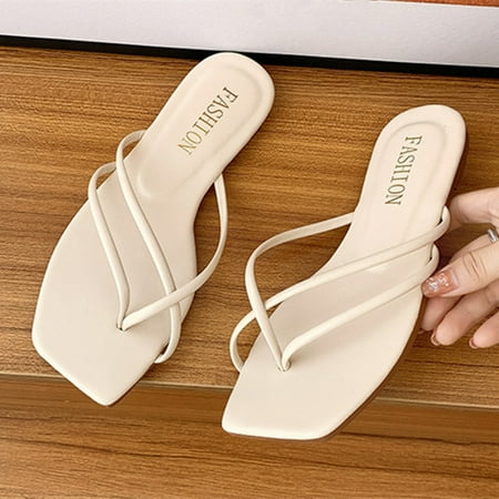 

Kayannuo Women s Sandals Clearance Womens Flat Sandals Squares Toe Flat Bottom Flip Flop Poster Beach Sandals Trendy Women s Shoes Gifts for Women