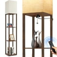thumbnail image 1 of Outon Floor Lamp with Shelves, Linen Shade 63" Memory Function Shelf Lamp with Remote Control, Tall LED Wood Shelf Floor Lamp for Living Room, Bedroom(Vintage), 1 of 9