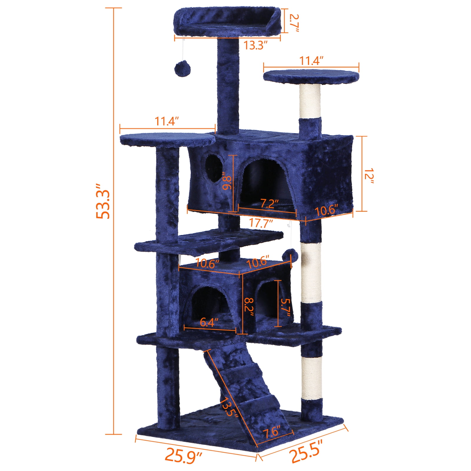 Favory Cat Tower Multi-Level Durable Cat Scratching Post & Cozy Fun Cat Jumping Platform Space Saving Cat Condo Pet Play House for Indoor Cats,55",Blue