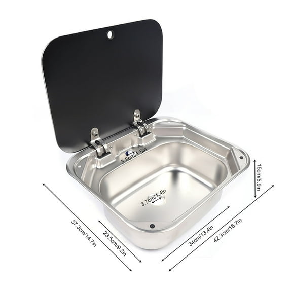 TFCFL RV Caravan Sink Rectangular Hand Wash Basin Stainless Steel Semi-recessed Sink w/ Drain Pipe