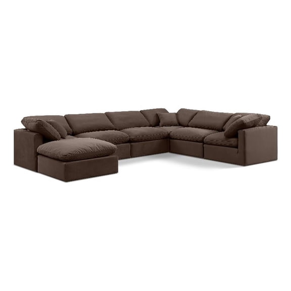 Meridian Furniture Indulge 193.5" Velvet U-Shaped Modular Sectional in Brown