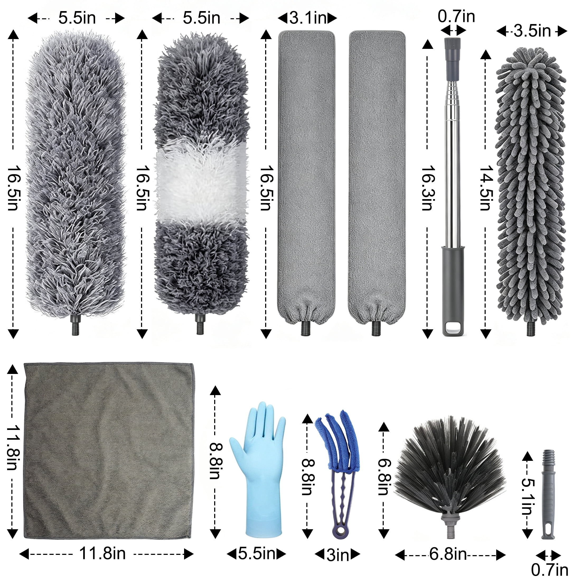 GARITIN Dusters for Cleaning, Extendable Microfiber Duster Kit with 98 Inch Extension Pole, Bendable Ceiling Fan Duster for High Ceiling, Blinds & Cobweb