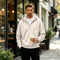 thumbnail image 6 of Men's Quarter Zip Hoodie Oversized Pullover Sweatshirt, Drawstring Hood Long Sleeve Athletic Workout Outdoor Casual Hooded Top Beige XL, 6 of 8