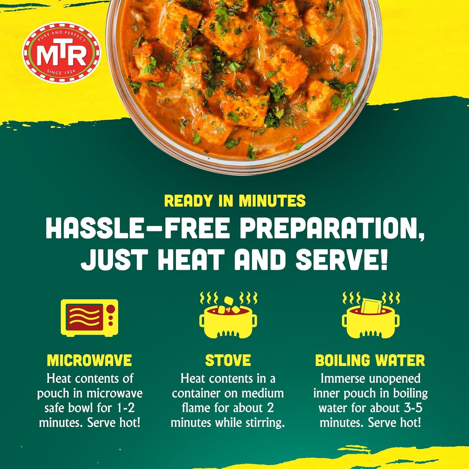 MTR Paneer Tikka Masala - Cottage Cheese with Spicy Onion Gravy - Tasty Indian Meal with No Added Preservatives - A Quick Meal Suitable for Vegetarians, Ready in Minutes! (300g, Pack of 6)