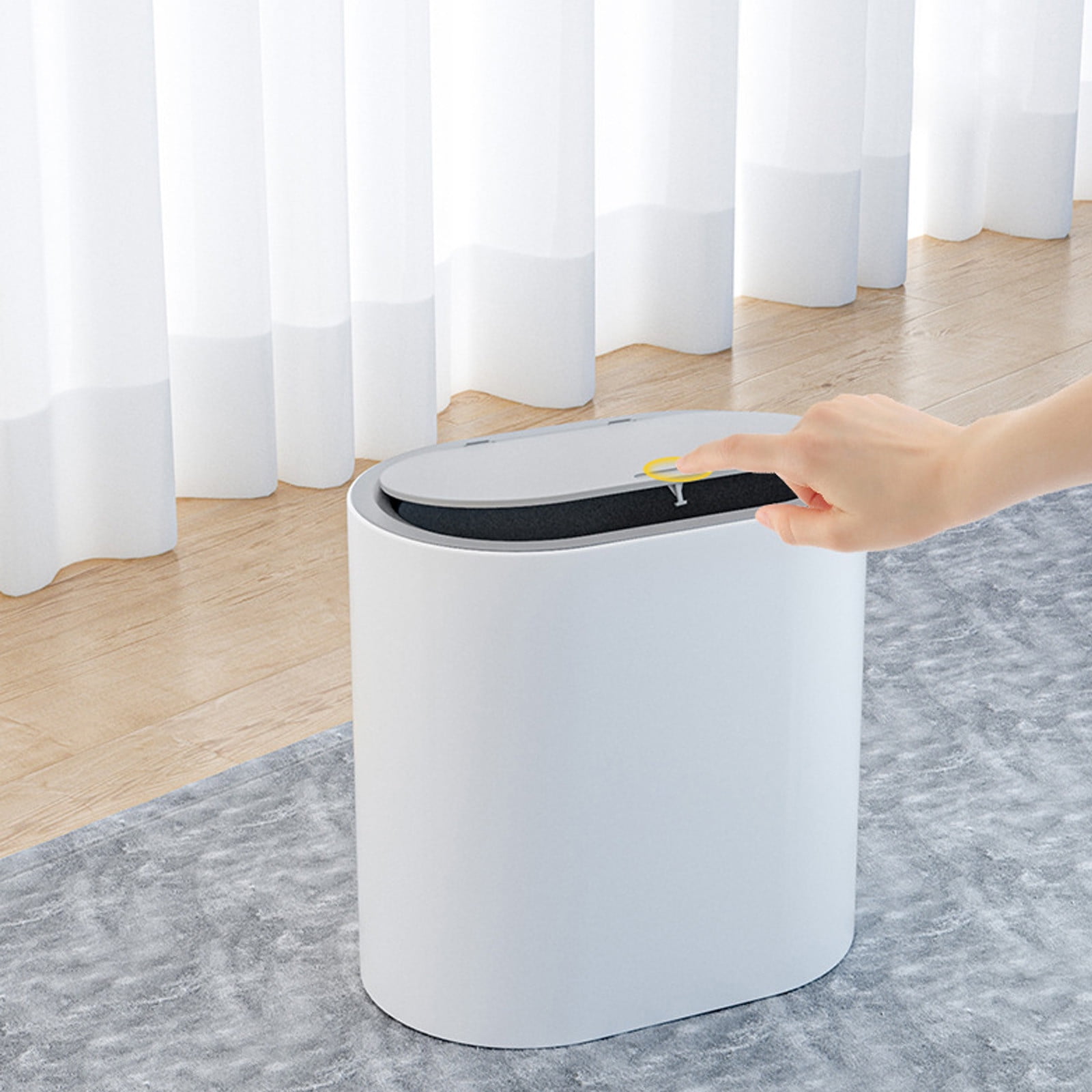 Fufafayo under $5 Slim Plastic Bathroom Trash Can with Lid, 10x10x6 Inch Pet Proof Trashcan, Kitchen Trash Can Wastebasket with Press Type Lid, White Thin Garbage for Room Rv Bedroom Dorm Office
