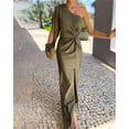thumbnail image 1 of Vestido largo de fiesta para mujer, prenda lisa de manga larga con un hombro descubierto, corte Irregular, plisado, con abertura en la cintura, 2024, 1 of 5