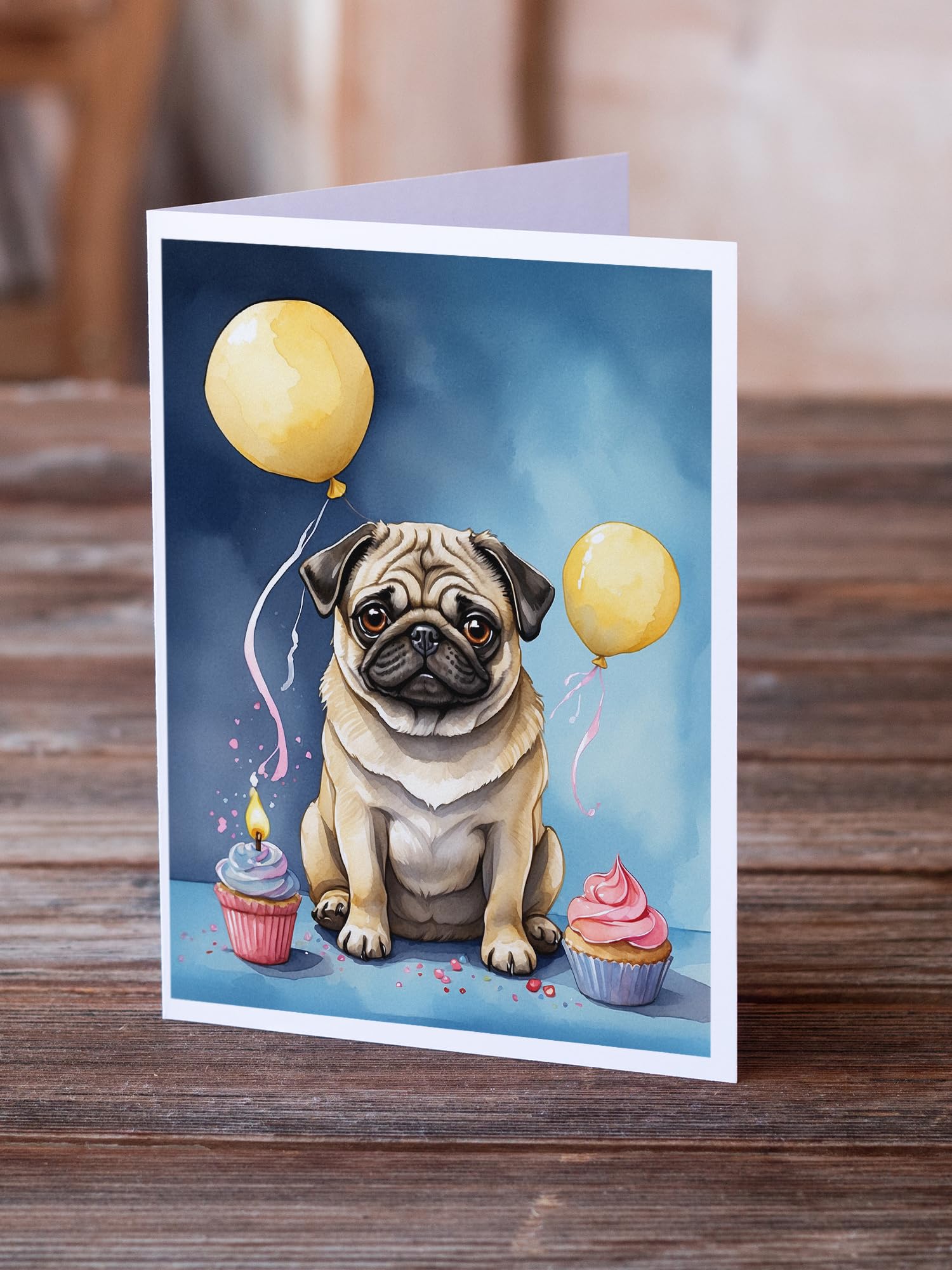 Carolines Treasures DAC8035GCA7P 5 x 7 in. Pug Happy Birthday Greeting Cards - Pack of 8