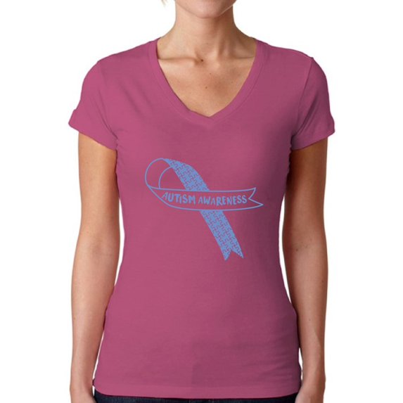 Awkward Styles Women's Autism Awareness Blue Ribbon V-neck T-shirt Autistic Support