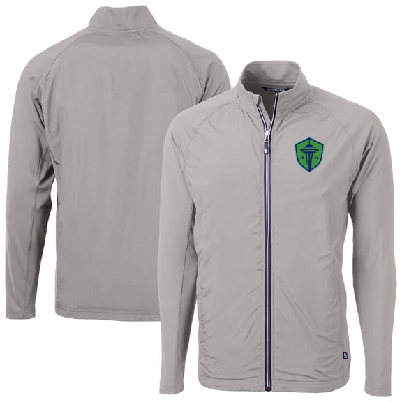 Men's-Cutter & Buck Gray Seattle Sounders FC Adapt Eco Knit Hybrid Recycled Raglan Full-Zip Jacket