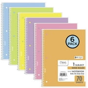 Mead Spiral Notebook 1 Subject Wide Ruled 8 x 10 12 70 Sheets Pastel 6 Pack -