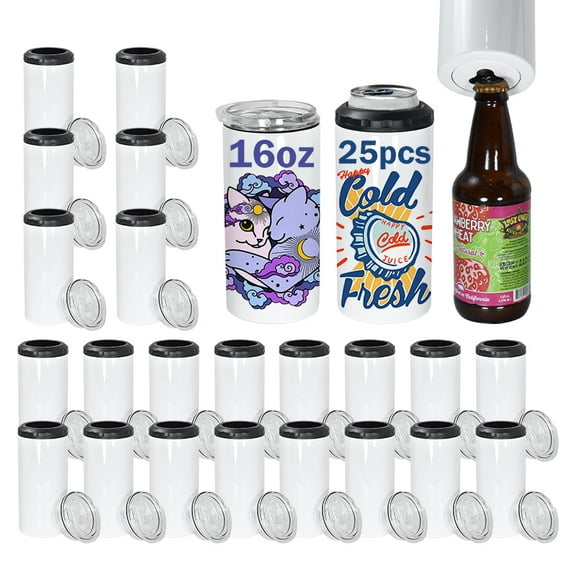 5 in 1 16oz sublimation can cooler Stainless Steel Insulated white blank can holder with beer bottle opener on bottom