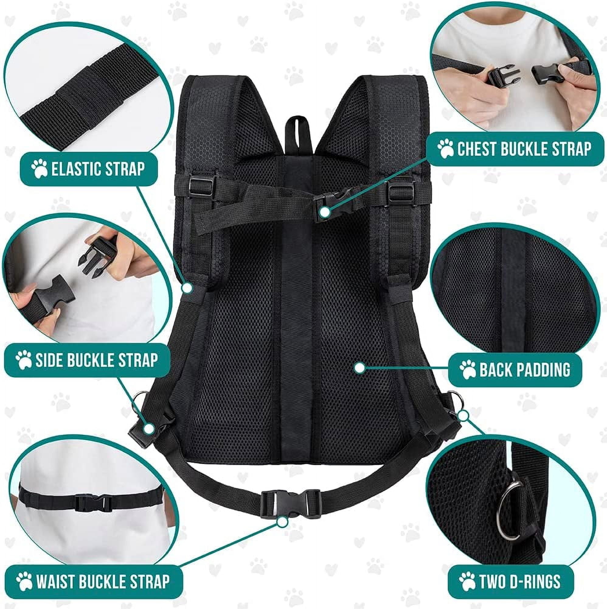 Adjustable Dog & Cat Chest Carrier Backpack, Ventilated for Hiking, Camping & Travel, Max 10 lbs, Black