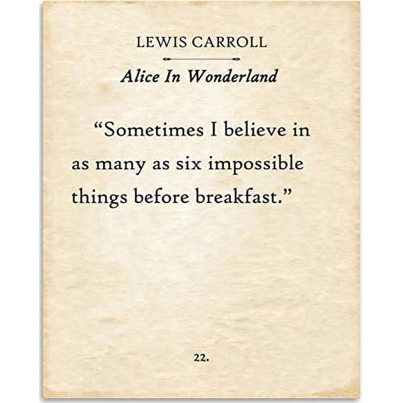 Lewis Carroll - Impossible Things - Alice In Wonderland - Book Page Quote Art Print - 11x14 Unframed Typography Book Page Print - Great Gift for Book Lovers
