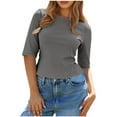 thumbnail image 2 of Coorders No Boundaries Womens Crewneck Crop Basic Tops, Ribbed Knit Slim Fit T Shirts, Half Sleeve 2025 Summer Trendy Y2k Tee,Dark Gray,Size M, 2 of 9