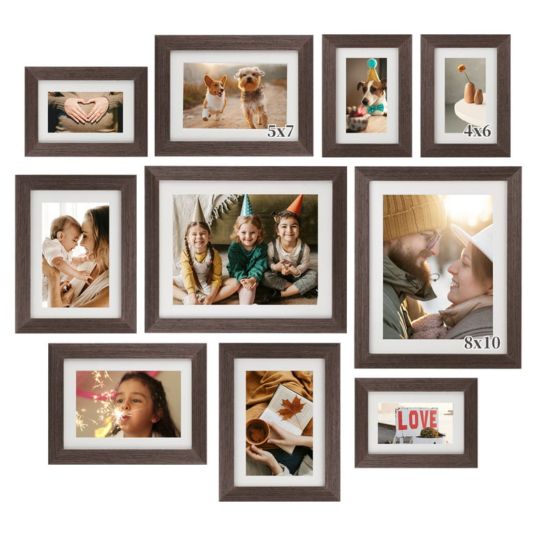 6 Pack Rustic Wood 5x7 Picture Frames with Mat 4x6 Photo Frames