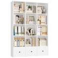 thumbnail image 3 of Hiphuta Triple Row 4-Tier Bookcase with 12 Cubes, 69" Tall Large Bookcase with 3 Drawers, for Office Living Room, White, 3 of 7
