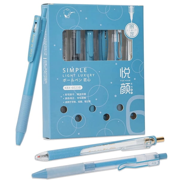 Juego De 6 BolíGrafos De Tinta De Gel Pastel, 5 BolíGrafos De Con 1 Rotulador Para Escribir, BolíGrafos De Tinta De Gel RetráCtiles Kawaii, Azul