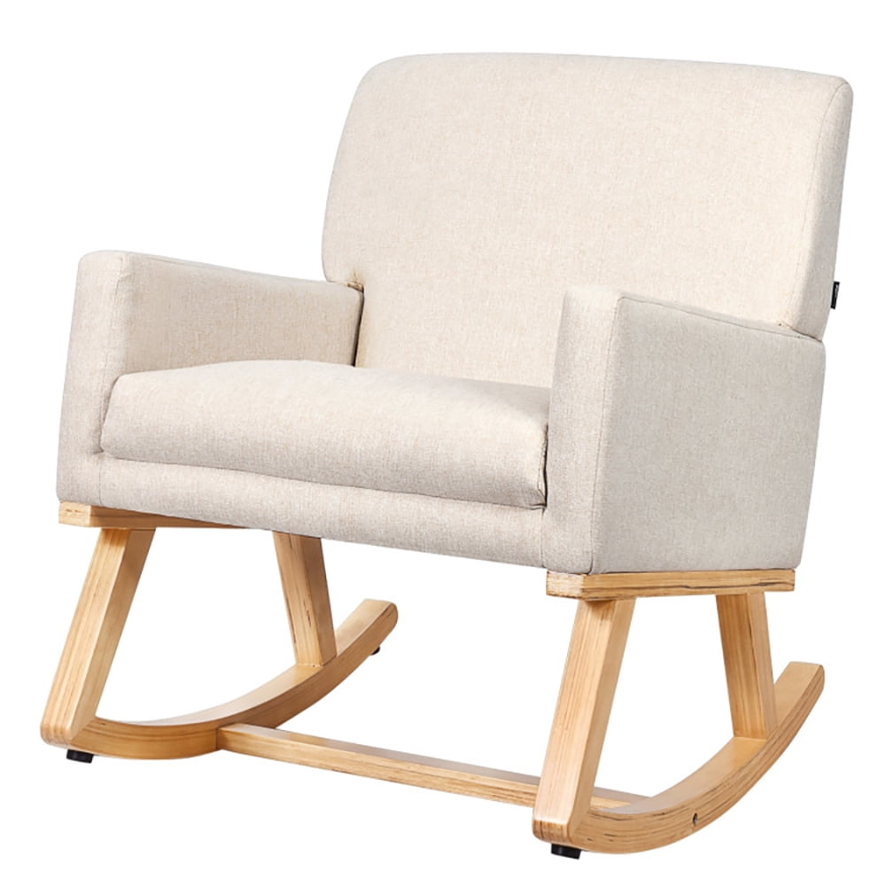 Barara King Rocking Chair Nursery Glider, Comfy Rocker Nursery Chair, Upholstered Rocking Chair with and Solid Wood Base-Beige