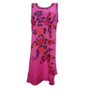 Mogul Women's Beach Dress Pink Embroidered Stonewashed Sleeveless Dresses