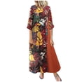 thumbnail image 1 of Vestidos estampados de algodón y lino retro sueltos de manga 3/4 con cuello en V de verano para mujer Fridja  nbo3347, 1 of 5