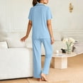 thumbnail image 5 of Fewfanhot 2 Piece Sets for Women V-Neck Collar Button Up Pocket Top & Elastic Waist Pants Set, Soft Casual Lounge Wear for Daily Comfort, 5 of 6