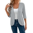 thumbnail image 2 of Cardigan 2026 Fall Long Sleeve Open Front Sweater Women's Casual Striped Long-Sleeve Cardigan Jacket/Top Gray Xl, 2 of 7