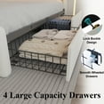 thumbnail image 3 of E-Motie Full Size Bed Frame with 4 Storage Drawers and LED Lights, Upholstered Platform Bed with Adjustable Headboard and Charging Station, Metal Slats Support, White, 3 of 12
