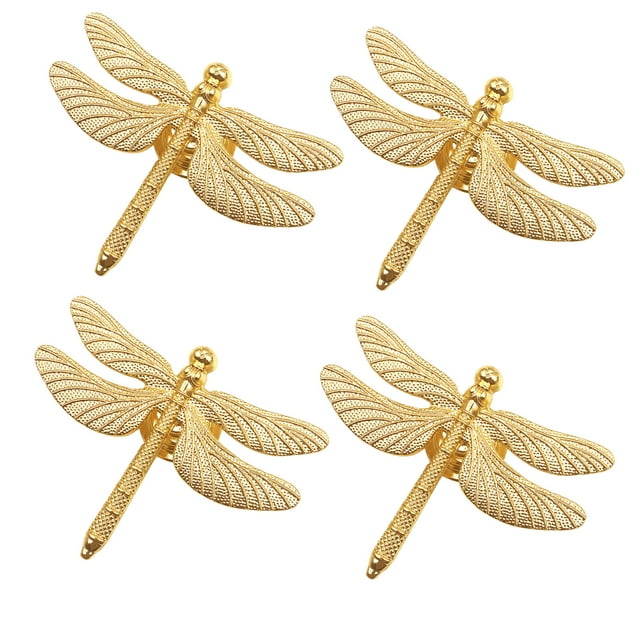 4 pcs Creative Dragonfly Knobs Drawer/Cabinet Pull Handles Alloy Cabinet Knobs Gold Drawer Cupboard Wardrobe Dresser Pulls Knobs Hardware