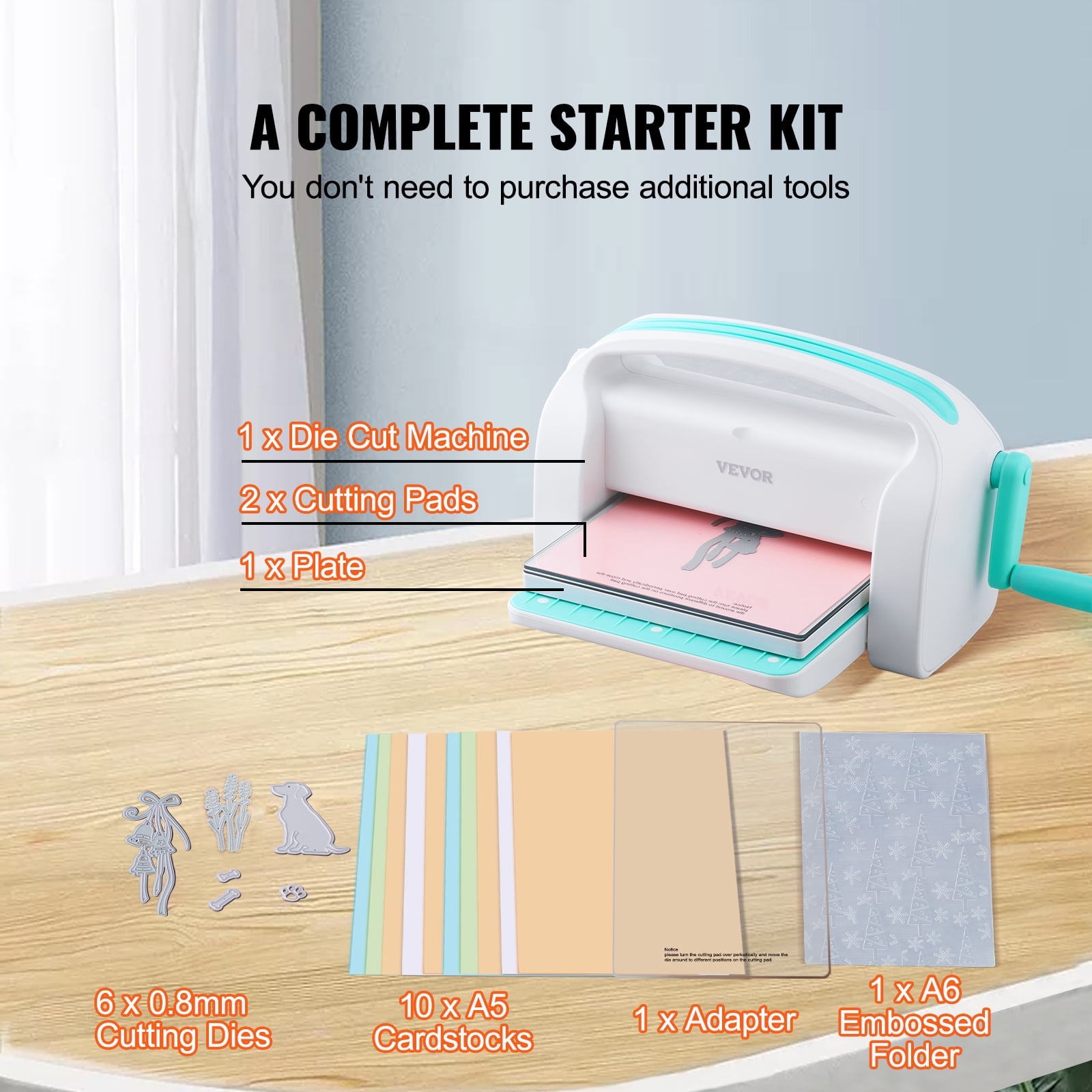 VEVOR Manual Die Cutting & Embossing Machine, Portable Cut Machines, 9 inch Opening Scrapbooking Machine Full Kit Included, For Arts & Crafts, Scrapbooking, Card Making and Crafting, White