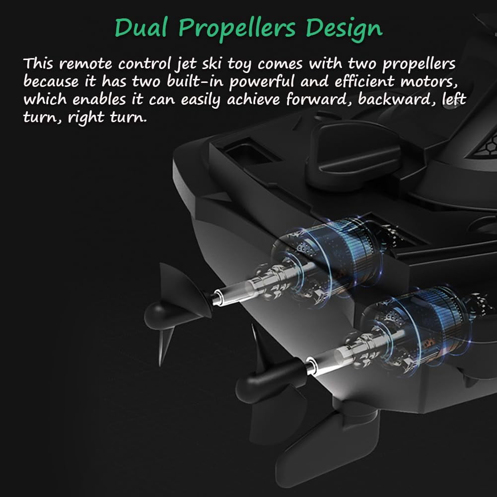 Remote Control Jet Ski, Funtogether Toys, Mini High-Speed Electric Boat with Dual Motors, Gift for Kids
