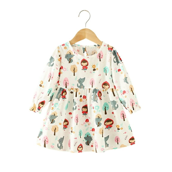 LYMAYTER Kids Baby Girls Casual Dresses Spring Fall Soft Long Sleeve Dresses Toddler Printed Princess Dress for 1-8 Years