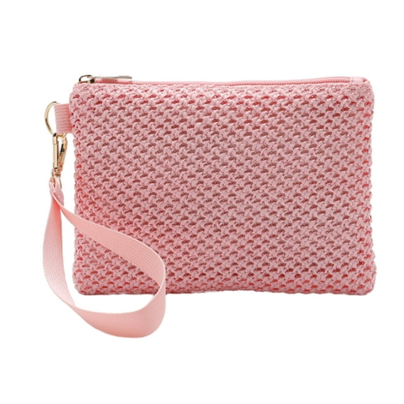 Straw Woven Clutch Bag with Wrist Straps Weaving Handbag Lightweight Compact Hollow Braided Handbag