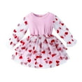thumbnail image 2 of LEEYNEER Girls Dresses 6 Months-4 Years Valentine‘s Day Dress Spring-Summer Dress Round Neck Splicing Heart Mesh Long Sleeve Cake Hem Dress Children‘s New Year Gifts, 2 of 7
