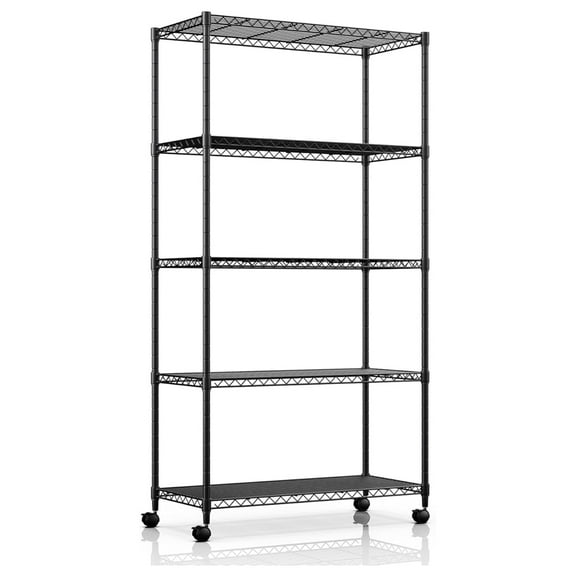 5-Tier Heavy Duty Storage Shelving Unit, 1250 Lbs Loading Capacity, 29.92" W x 13.98" D x 61.02" H, Black