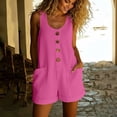 thumbnail image 4 of Purcolt Overalls for Women Summer Crew Neck Sleeveless Cotton Rompers Casual Button Front Short Jumpsuits with Pockets, 4 of 9