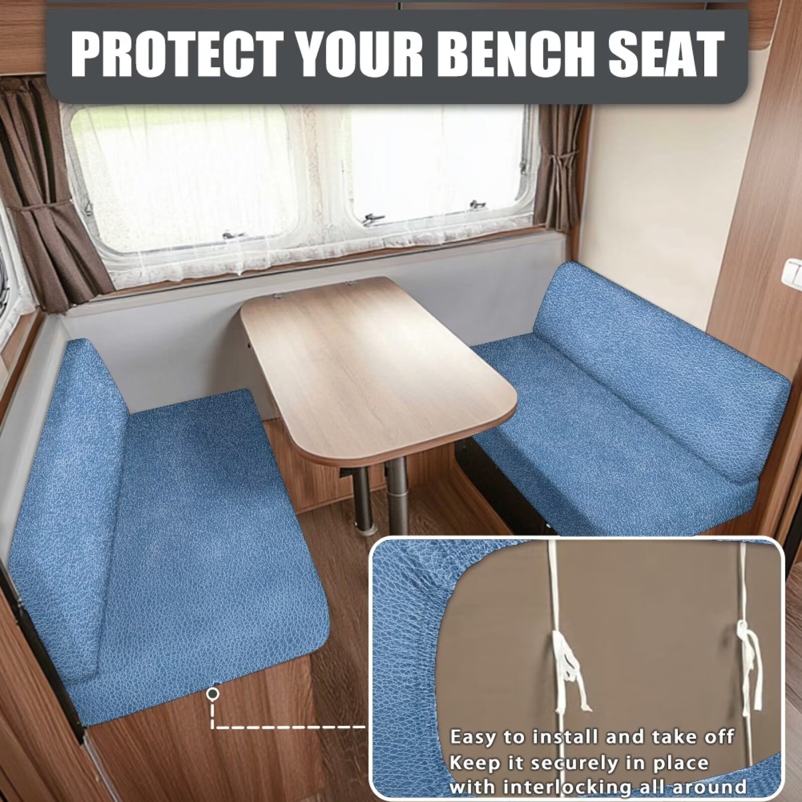 XYZCANDO Blue RV Dinette Cushions Camper Accessories Universal Slip Covers for Loveseat Stretchable Couch Cushion Covers Comfortable Furniture Covers for Sofa and Loveseat