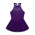 thumbnail image 5 of iiniim Girls Rhinestones Mock-Neck Figure Ice Skating Dress Gymnastic Ballet Dance Leotard Competition Costumes Purple 10, 5 of 7