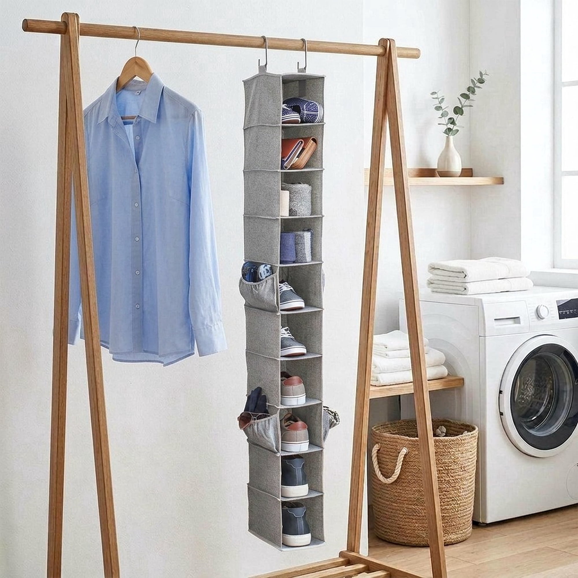 Better Homes & Gardens 10-Shelf Hanging Closet Organizer with Hooks, Gray