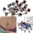 thumbnail image 2 of Woeilo 15 Pieces Women Belly Bars Navel Buttons Rings Colored Rhinestone Inlay Body Piercing Barbells Random Color, 2 of 5