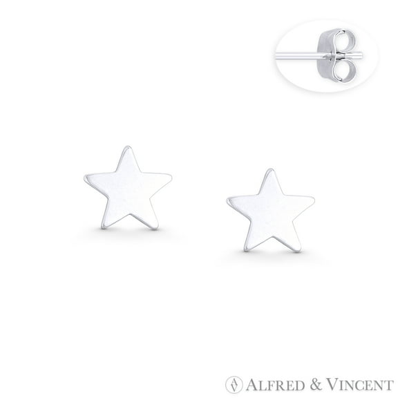 7mm Flat Star Celestial Charm Stud Earrings w/ Push-Back Posts in .925 Sterling Silver