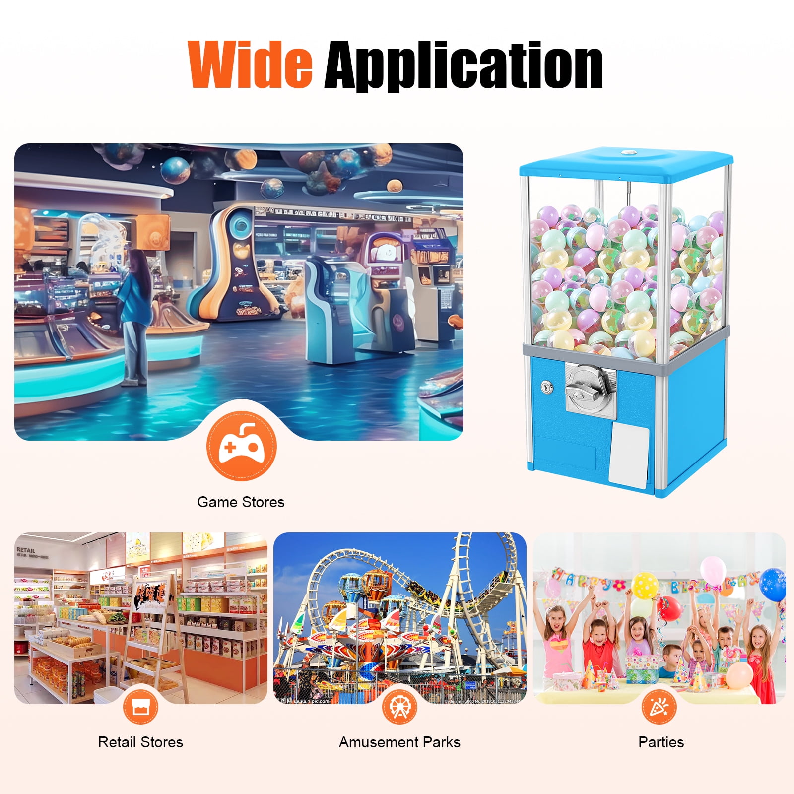 Wildnix Bright Blue Vending Machine, Large Capacity for 200 Capsule Toys, Colorful Twister Balls, Secure Coin Bank with Lock, No Installation Required