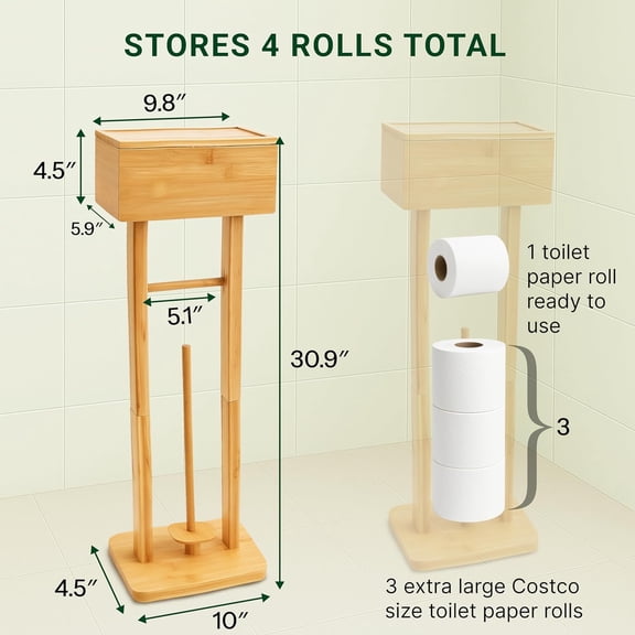 Bamboo Toilet Paper Holder Stand with Storage Shelf Box