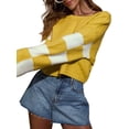thumbnail image 2 of Womens Casual Checkered Color Block Sweaters Crew Neck Long Sleeve Cropped Knit Pullover Yellow M, 2 of 9