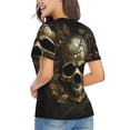 thumbnail image 3 of Vsdgher Vintage Gold Leaf Skull Women Shirts V Neck Short Sleeve Tops T-Shirt Basic Tees, S to 3XLSmall, 3 of 5